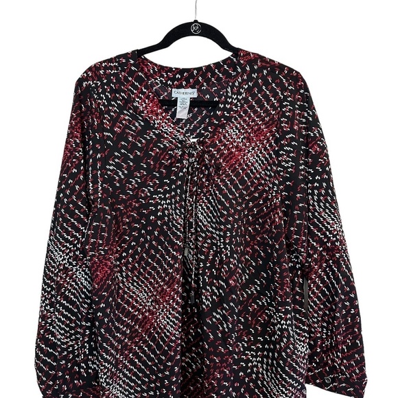 Catherines Women's Size 14/16W Long Sleeve Printed V-Neck Tie Closure Slits Top - Picture 5 of 15